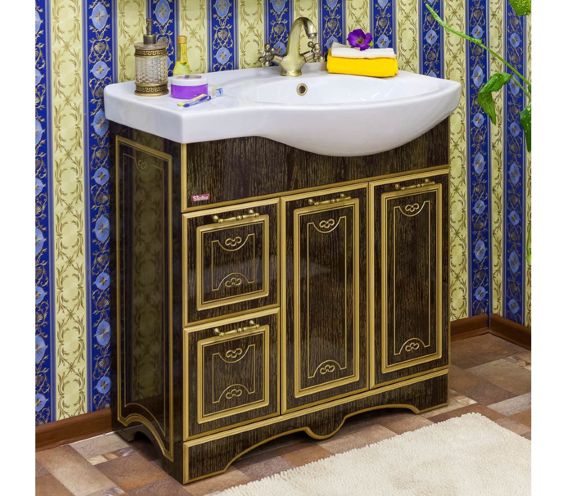 Мебель для ванной sanflor. Мебель для ванной патина золото.